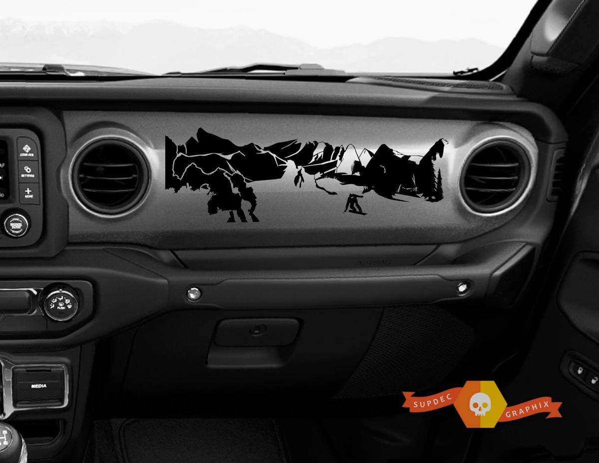 Jeep JT Rubicon Gladiator Dashboard JLJLUJT Snowboarder Mountain Scene Vinyl Sticker Decal
