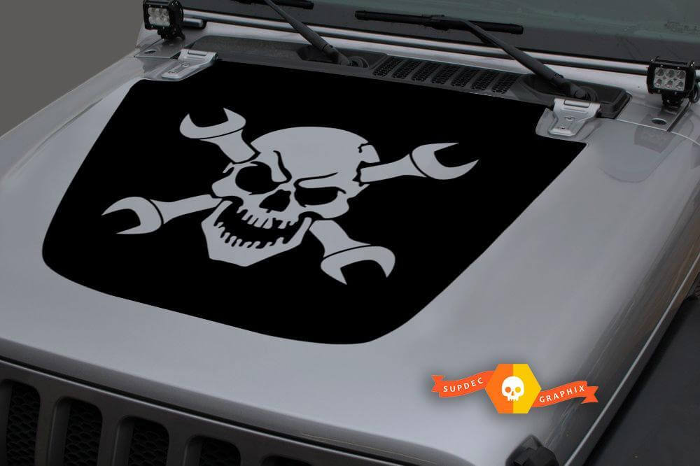 Skull and Crossed Wrenches Hood Vinyl Decal for Jeep Wrangler Gladiator