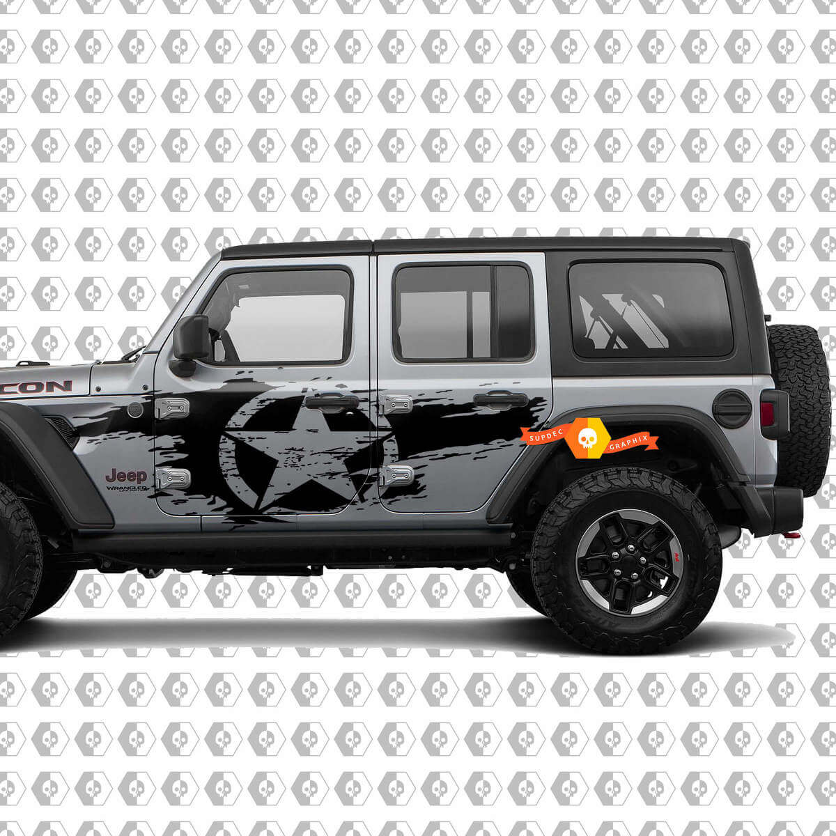 Distressed Star Side Vinyl Decal Kit for Jeep Wrangler Unlimited JL