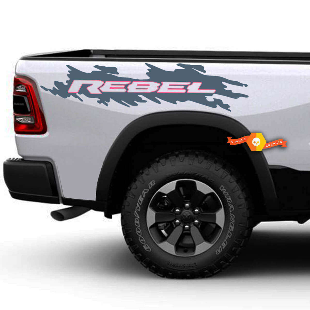 Rebel Splash Style Bed Side Vinyl Decal Pair for Dodge Ram Truck