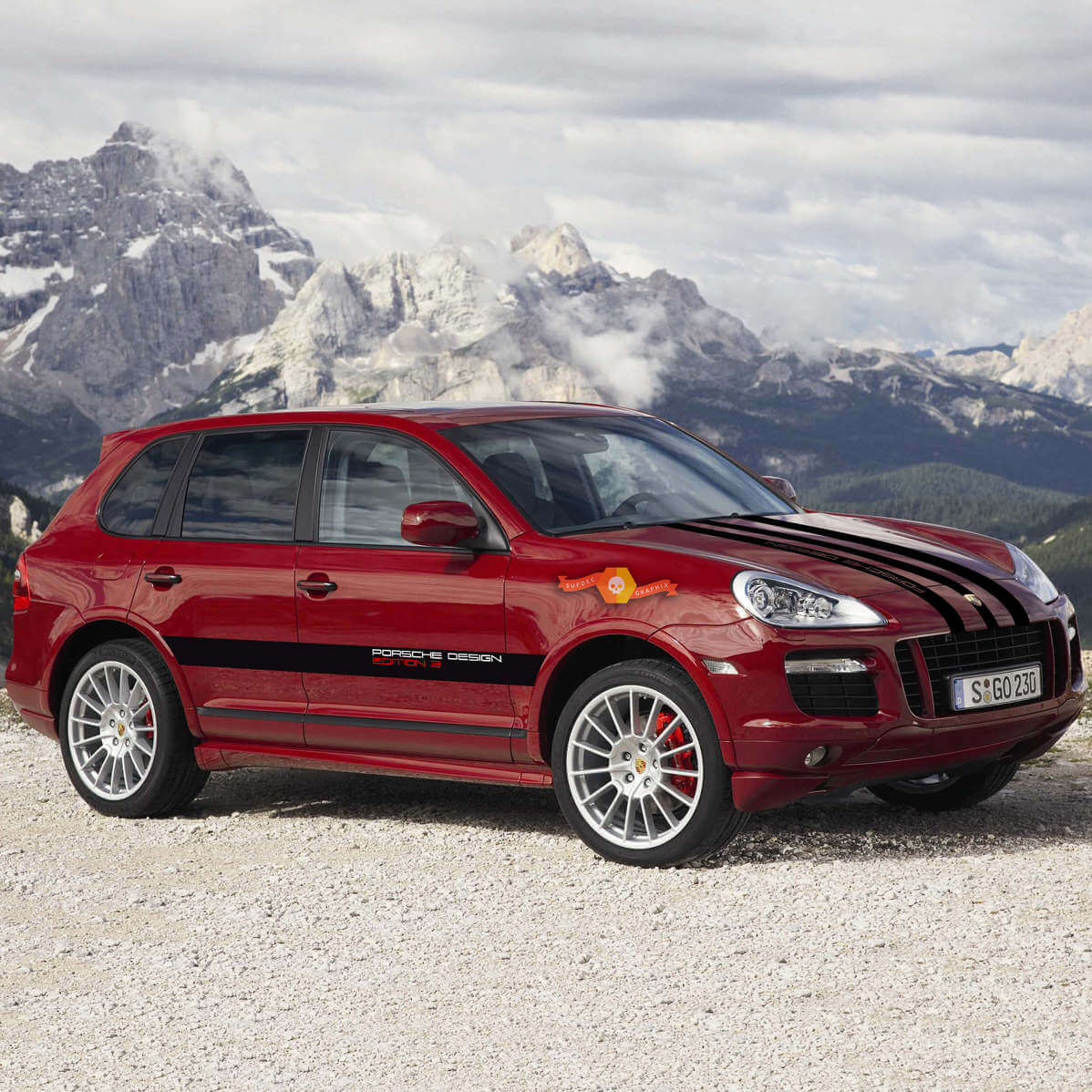 Porsche Design Edition Hood & Side Stripes Vinyl Decal Kit for Porsche Cayenne