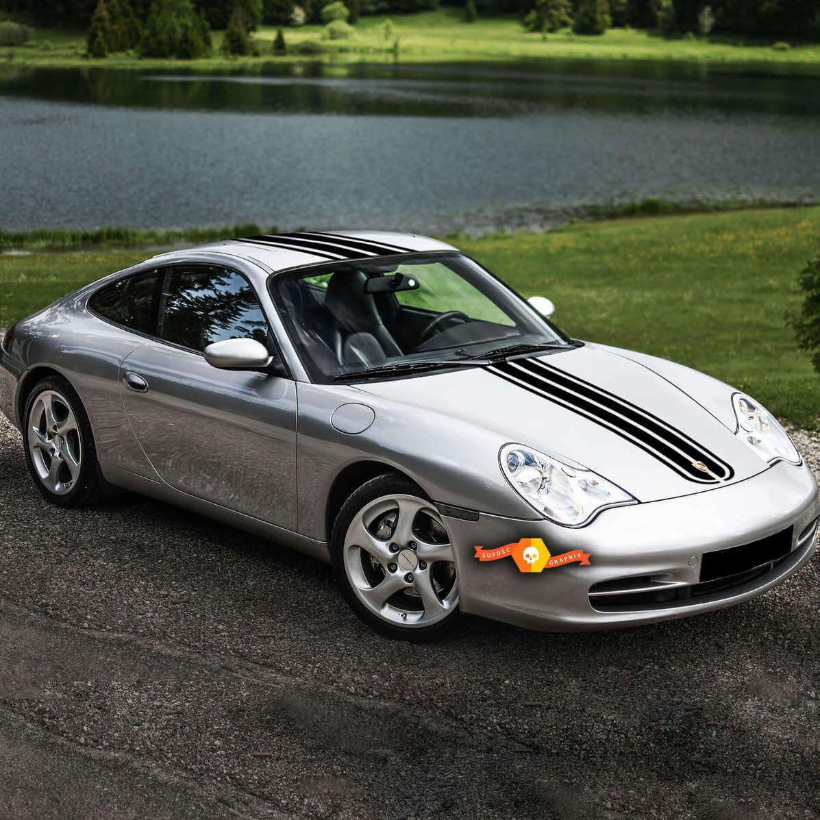 Racing Hood and Roof Stripes Vinyl Decal Kit for Porsche 996 Carrera