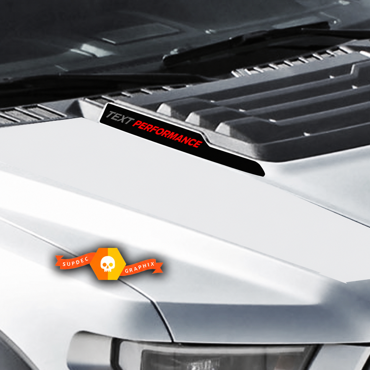 Custom Text Performance Hood Cowl Vinyl Decals - 3 Colors for Musclecar truck power truck SVT