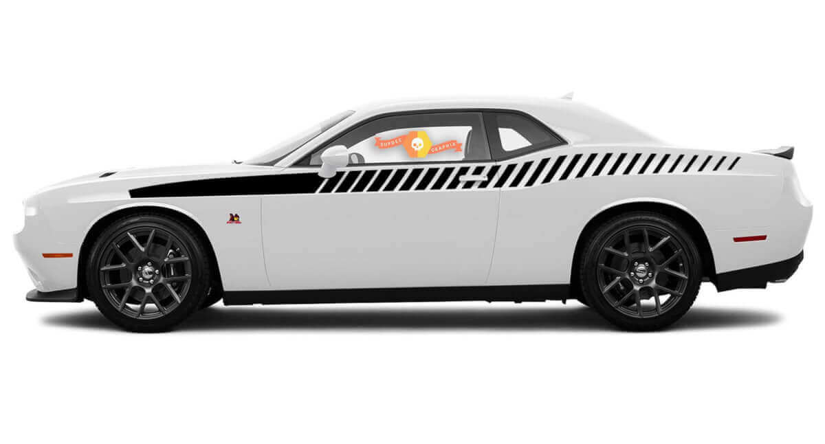 2008 & Up Dodge Challenger Full Length Style Bodyline Strobe Racing Stripe Kit 1
