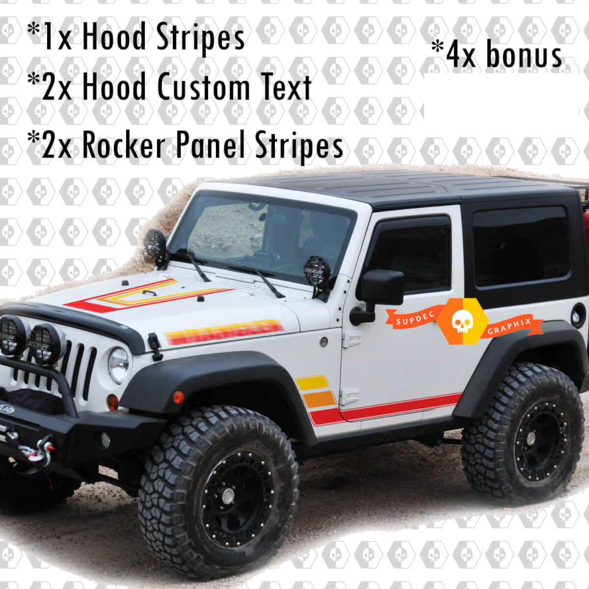 Retro Vintage Kit Hood Rocker Panel decals Stickers for Jeep Wrangler Rubicon Renegade JK 2 Doors
