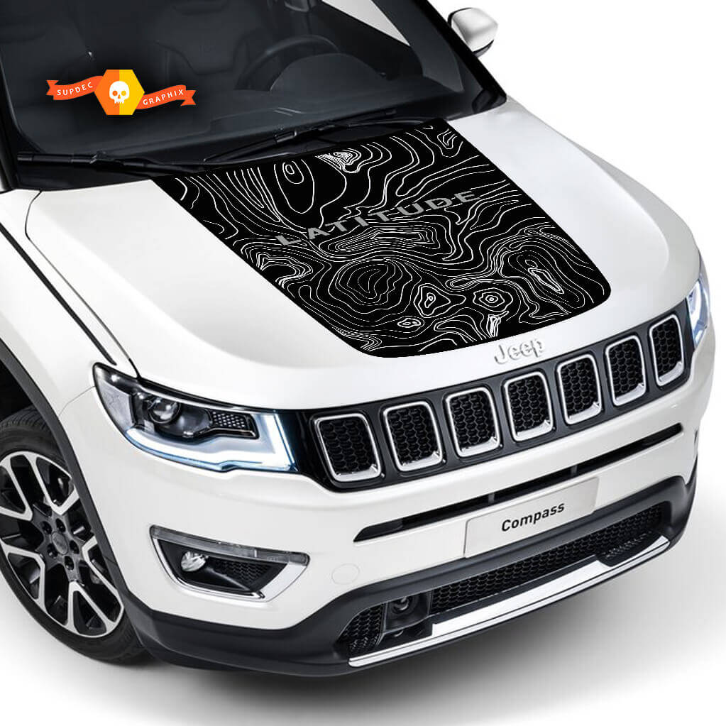 Topographic Map Logo Bonnet Vinyl Decal Sticker Graphics for Jeep Compass Latitude
