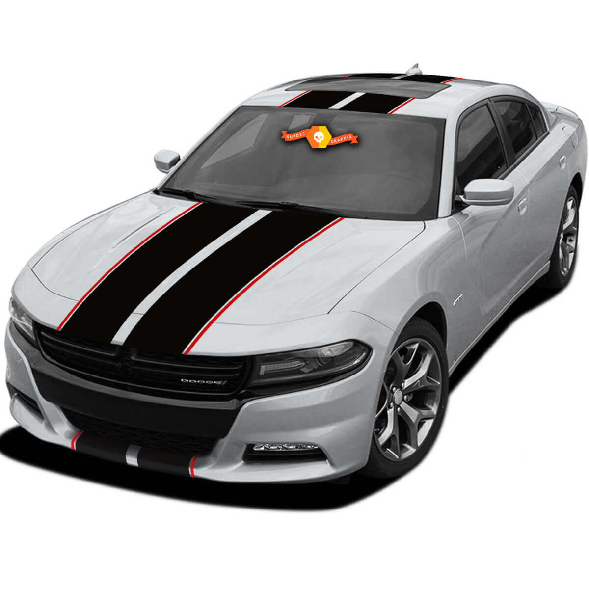 Twin Rally Over the Car Stripes Vinyl Decals Kit for Dodge Charger