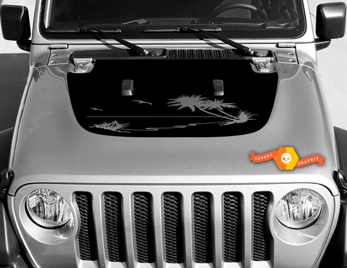 Tropical palms vinyl decal graphics sticker for hood Wrangler JL 2018 2019 #3
