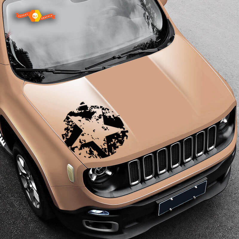 Distressed Army Star Hood Grunge Vinyl Sticker Decal For Jeep Renegade