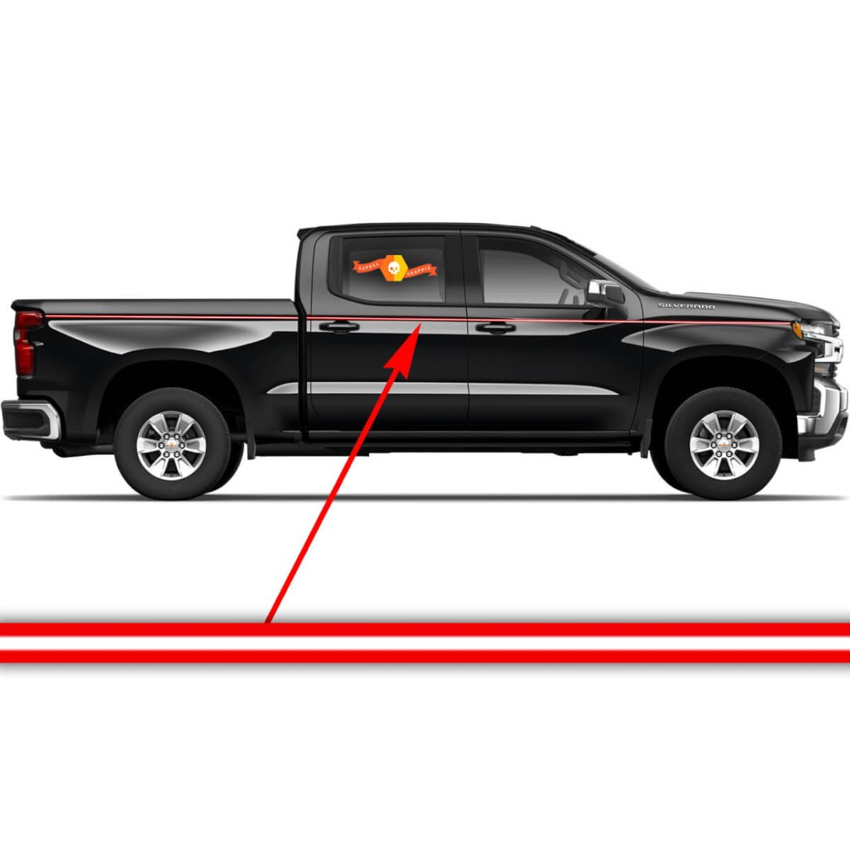 Chevrolet Silverado side accent stripes graphics Sticker Decal door panel Sticker Decal black vinyl
