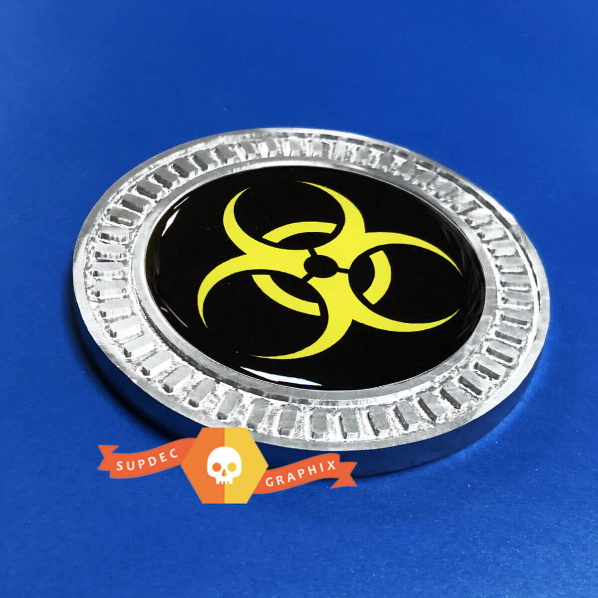 3D Badge Yellow Biohazard Metal Aluminum Bed Side Emblem For Jeep Wrangler JL JK YJ TJ
