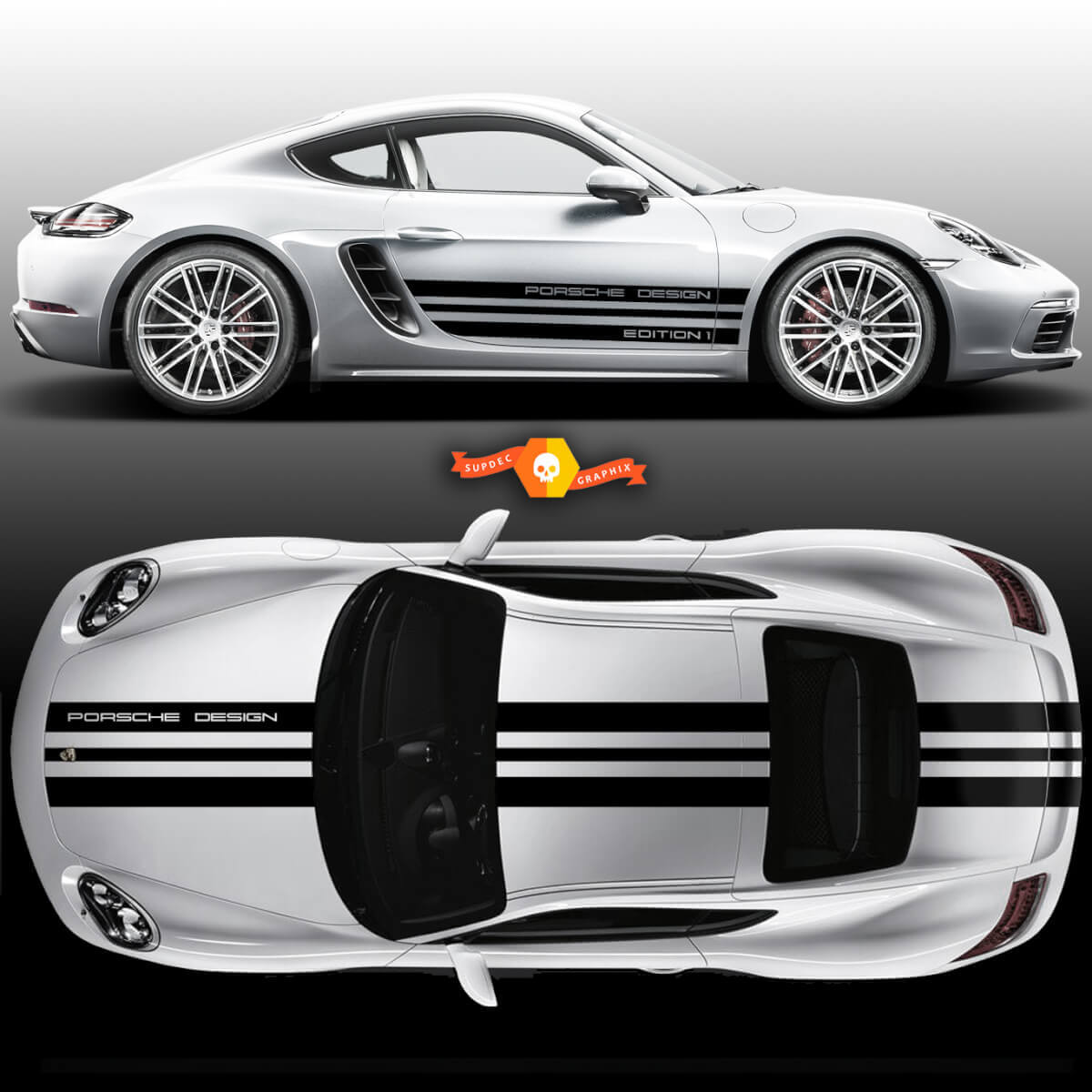 One Color Sport Cup Edition 1 Graphic Stickers Decals Kits Racing Stripe Over The Top Roof Porsche and Racing Stripes For Carrera Or Any Porsche
