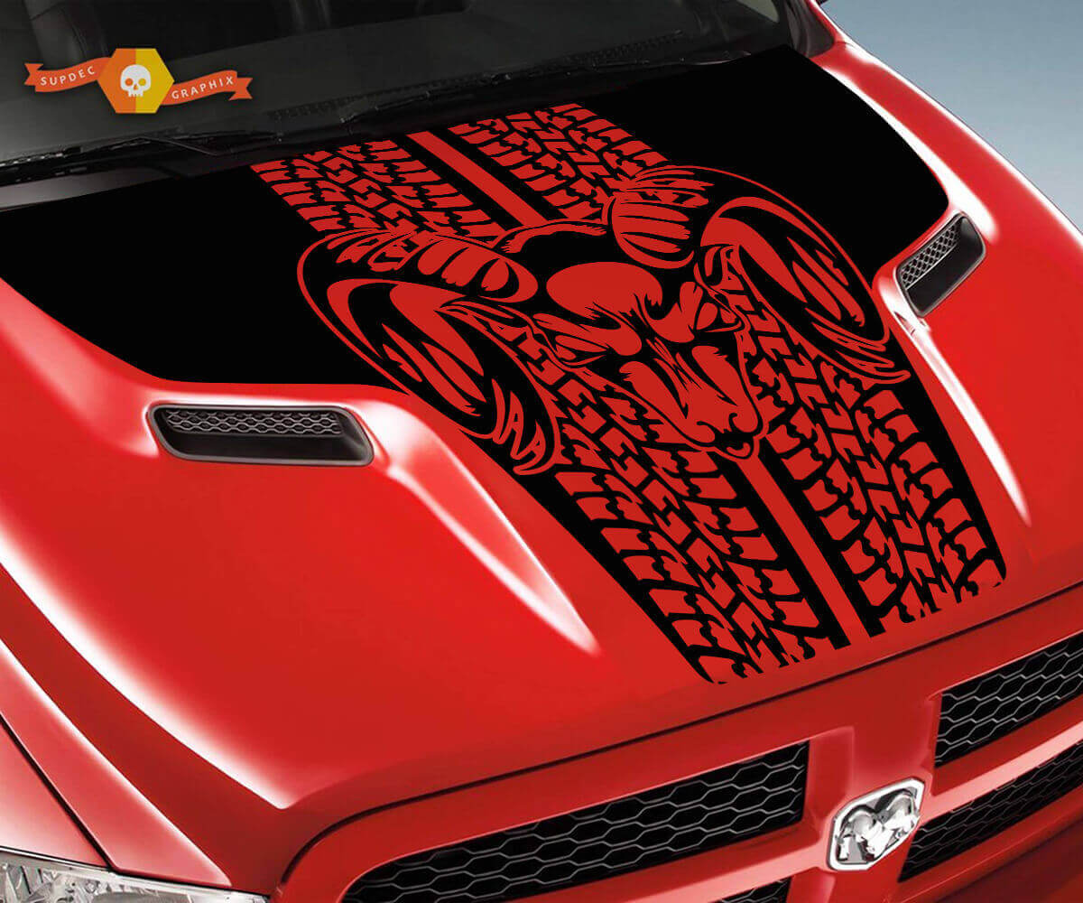 Tire Tracks Rebel Bonnet Skull Logo Truck Vinyl Sticker Decal Graphic for Dodge Ram