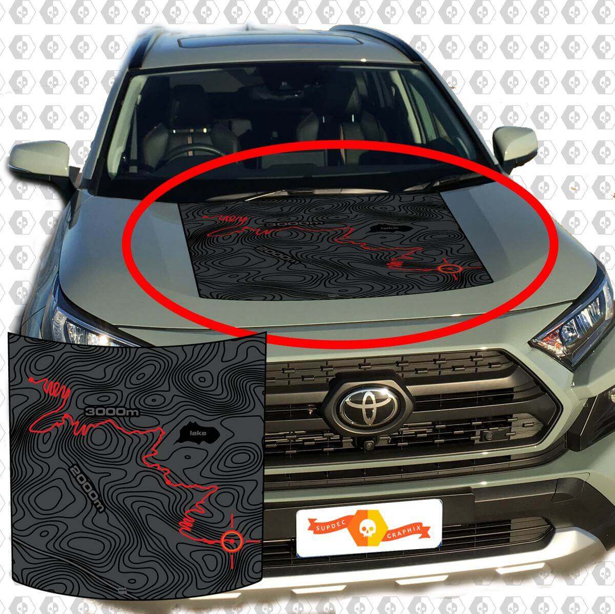 Topographic Map Hood Blackout Vinyl Decal for Toyota RAV4 2019