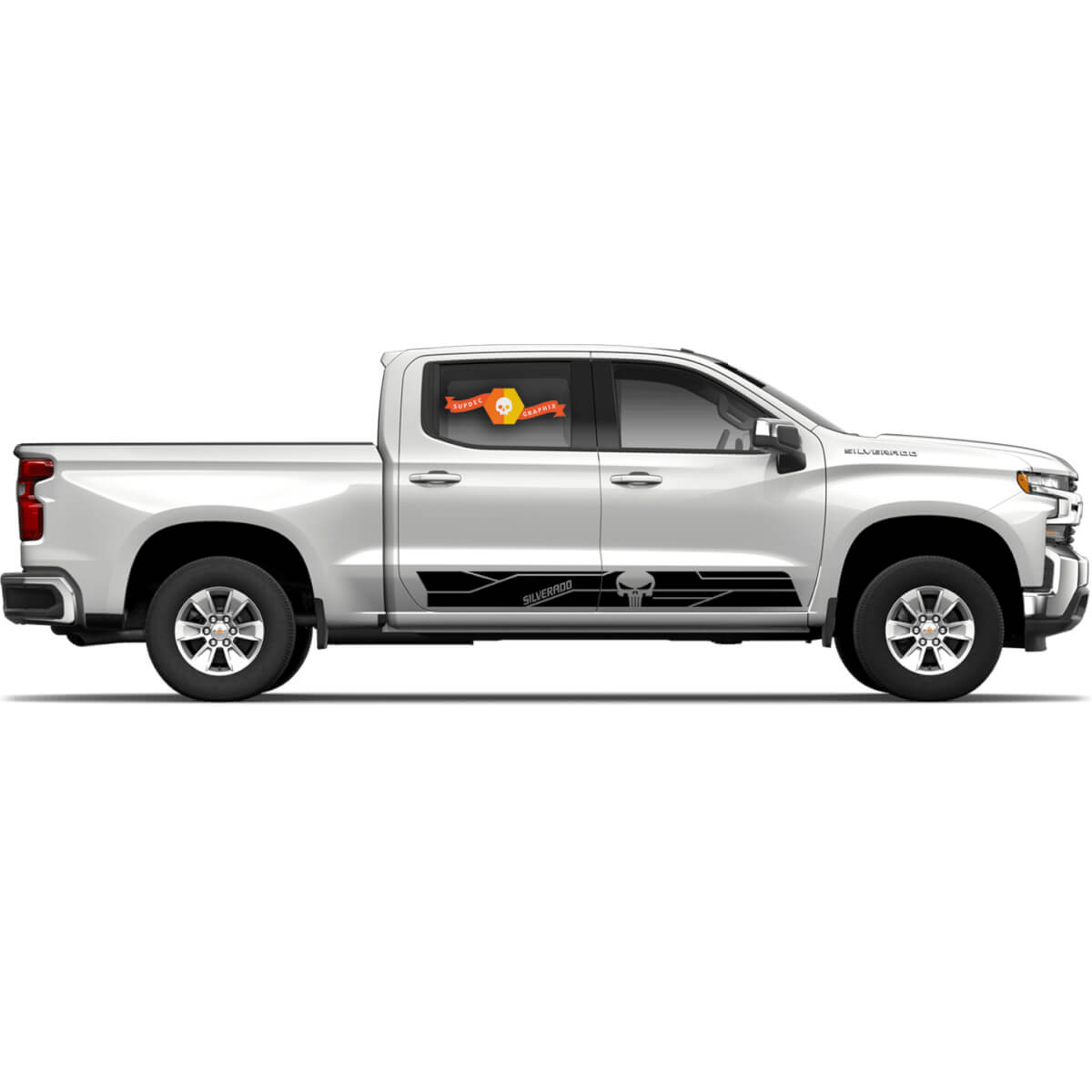 2 Chevy Chevrolet Silverado Punisher Skull Vinyl Decal Sticker Graphics Side Door
