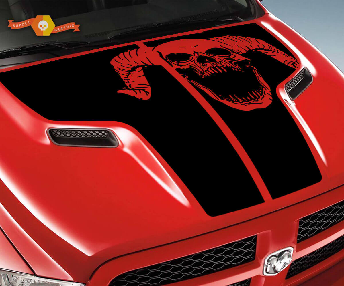 Ram Skull Grunge Bonnet Truck Vinyl Stripe Sticker Decal Graphic for Dodge Ram 1500 2500