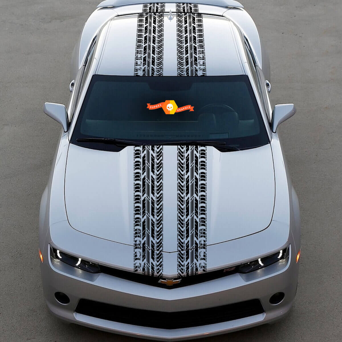 Duo traces de pneus rayures capot toit coffre autocollant vinyle pour Chevy Dodge Mustang