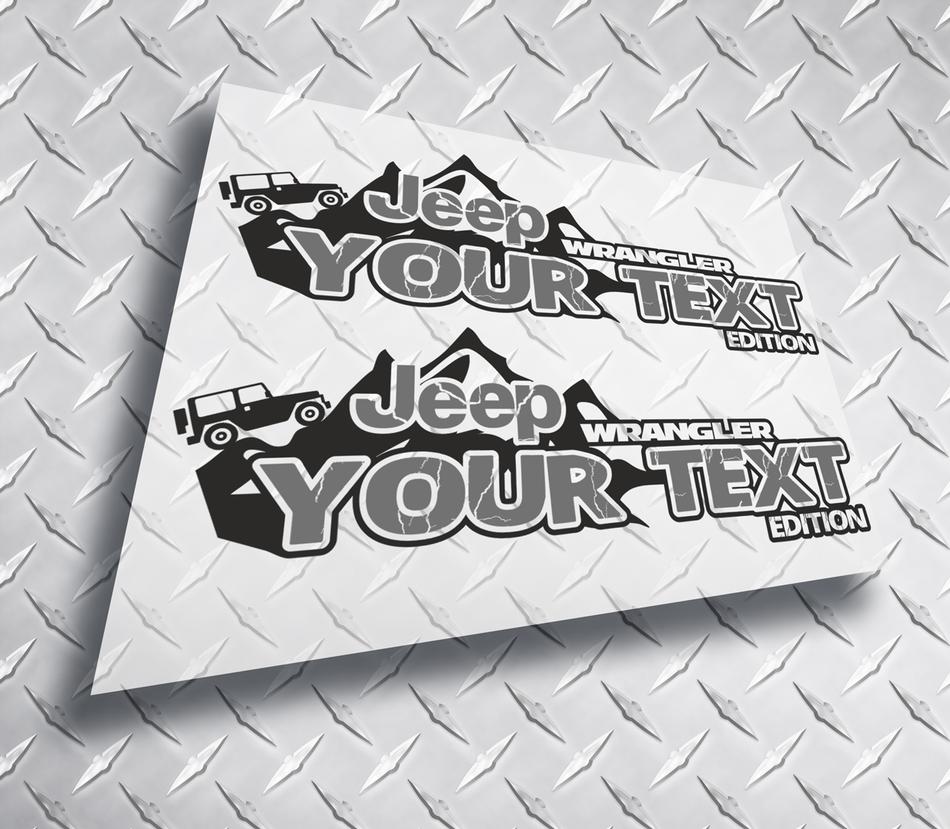 Pair 2x JEEP wrangler edition YOUR TEXT MOUNTAINS LOGO vinyl decals stickers