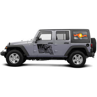 2 Side Jeep Wrangler USA Flag Mountain Skill Doors Side Vinyl Decals Graphics Sticker
