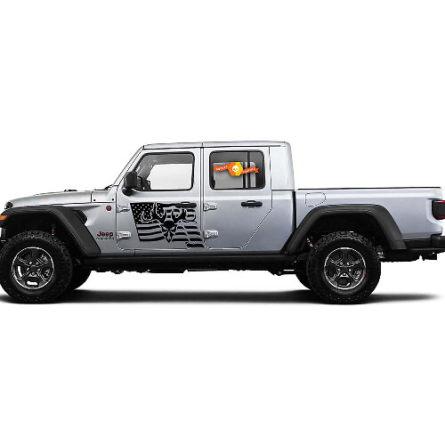 2 Side Jeep Gladiator USA Flag Mountain Skill Door Side Vinyl Decals Graphics Sticker
