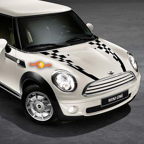 Racing Checkered Hood Stripes Vinyl Decals For Mini Cooper 2007-2021