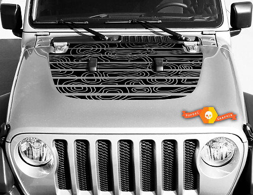 Jeep Hood Vinyl Skull Blackout Topographic Map Decal Sticker Wrangler
