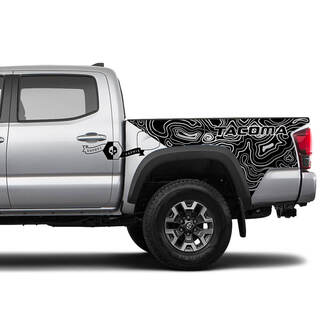 2X Bedside Vinyl Decals For Toyota Tacoma 2016-2021 Topographic Map
