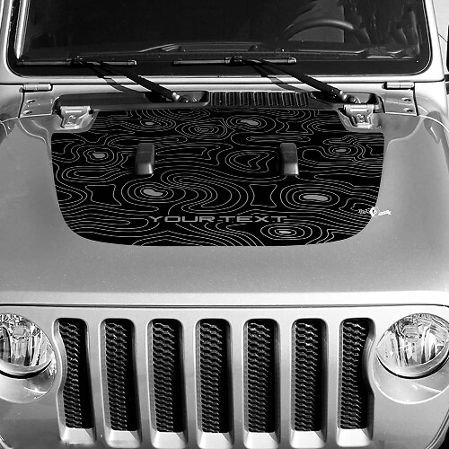 Blackout Topographic Map Bonnet Vinyl Decal Sticker Custom Text for Jeep Wrangler 1