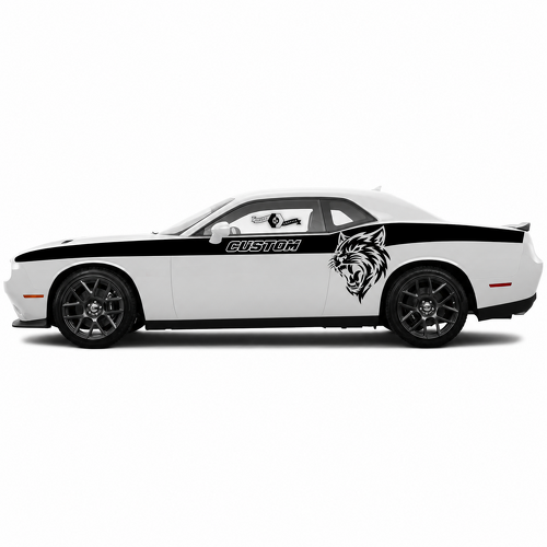 Custom Cat Head Body Stripe Pair Door Side Fender Vinyl Decal Sticker for Dodge Challenger SRT, Hellcat