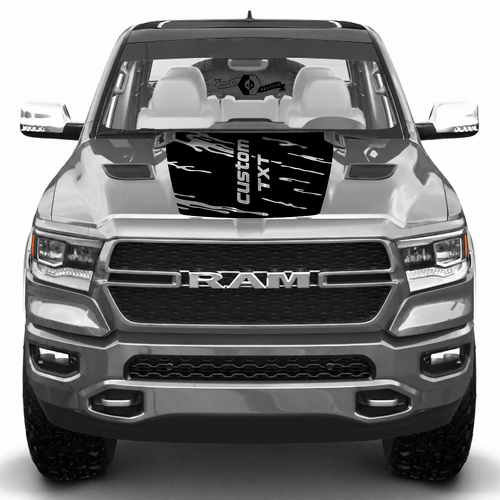 custom TXT Destroyed Blackout Hood Vinyl Decal for Dodge Ram