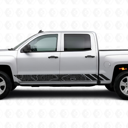 Topographic Contour Door & Rocker Panel Vinyl Stripes for Chevrolet Silverado 1500 K2XX 2014-2019_1