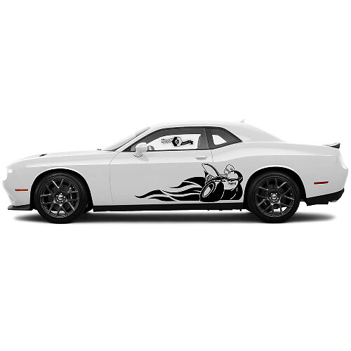 2 Side Dodge Challenger Scat Pack Flames Side Vinyl Decals Graphics Sticker
