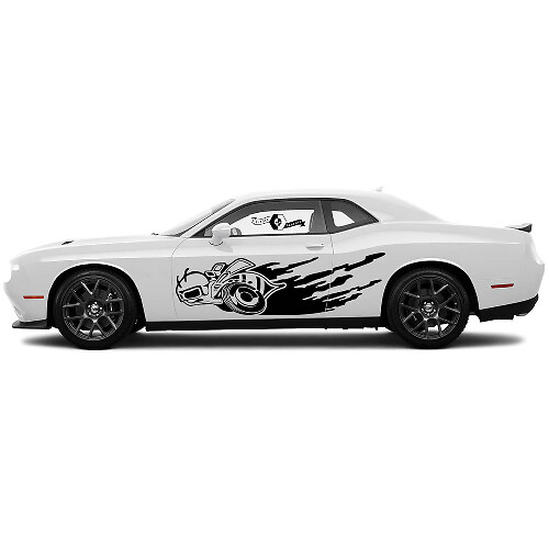 2 Side Dodge Challenger Super Bee Door Destroyed Splash Wrap Side Vinyl Decals Graphics Sticker
