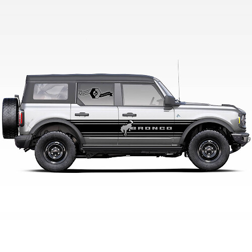 Horse Stallion Logo Badlands 4-Door Side Door Wrap Stripes Decals Stickers Pair 2 for Ford Bronco 2021