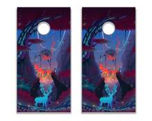 Abstract Sci-Fi Forest Cornhole Board Vinyl Wrap Decal Set_2