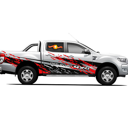 Pair Vinyl Decals Stickers 4X4 Tacoma Toyota TRD Off Road Truck side Doors Fiery Path
