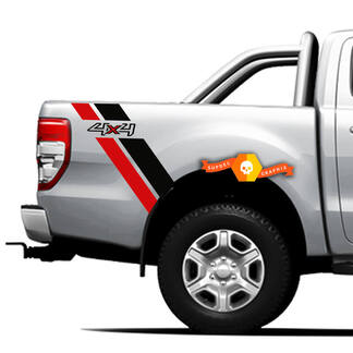 Pair Vinyl Decals Stickers Side bed bands 4x4 graphic for Ford Ranger Off Road, Red-Black Lines 2021
