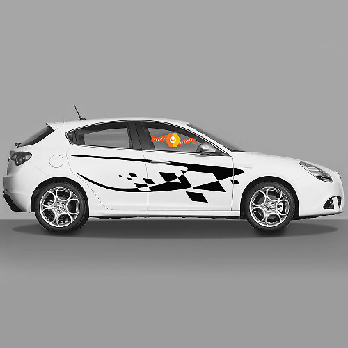 Pair Vinyl Decals checkered flag doors side stickers side Alfa Romeo Modern style 2022
