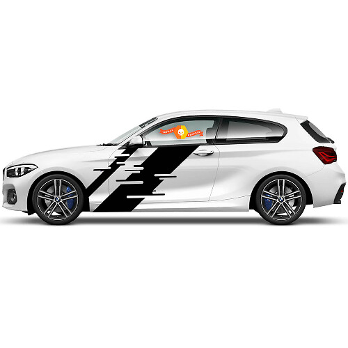 Pair Vinyl Decals Graphic Stickers side for BMW 1 Series 2015 Black Slotted strip
