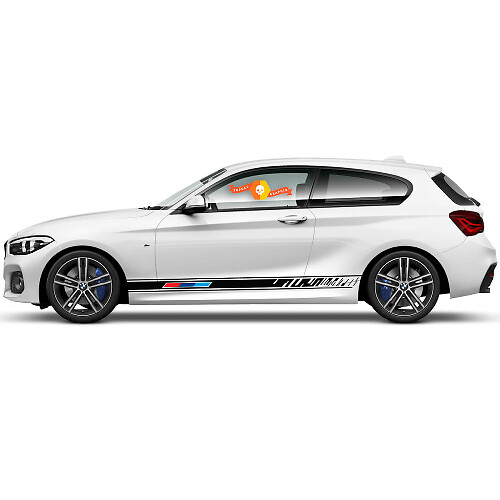 2 x Vinyl Decals Graphic Stickers for the side of a BMW 1 Series 2015, rocker panel stripes design.
