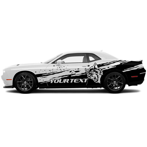 Wildcat & Custom Text Distressed Style Side Vinyl Decal Sticker for Dodge Challenger