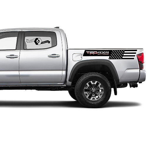 2 Tacoma 2 Colours Side Bed USA Flag TRD 4x4 Off-Road Vinyl Stickers Decal Kit for Toyota Tacoma
