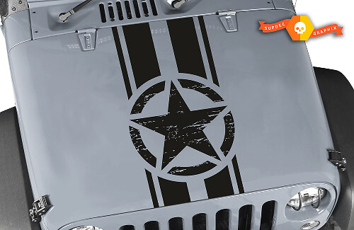 Distressed Military Star Hood Stripes Vinyl Decal for Jeep Wrangler & Gladiator