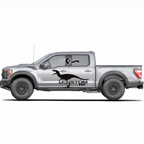 CUSTOM TXT Dinosaur Silhouette Pair Door Vinyl Decal Sticker for Ford F-150 2022