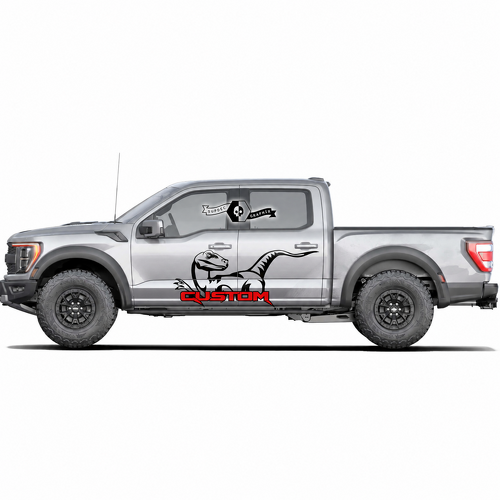 CUSTOM Red Lettering Dinosaur Pair Door Vinyl Decal Sticker for Ford F-150 2022