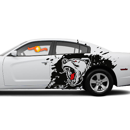 Pair of Side Angry Grizzly Bear Side Dodge Challenger or Charger Splash Wrap Decals Stickers Two colours
