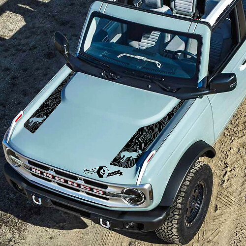 Logo Topographic Map Bonnet Vinyl Decal Kit Sticker Graphic 2 for Ford Bronco 2021-2022