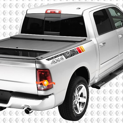 Topographic 4x4 Side Stripes Vinyl Decals for Dodge Ram 1500