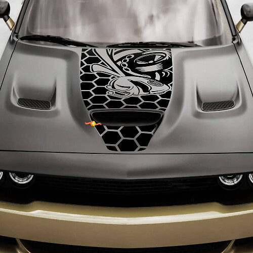 Hood Decal Angry Bee Honey Graphics Sticker Decal Fits Dodge Challenger 2019-2024
