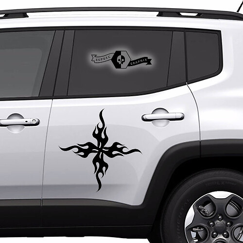 Flame Cross Logo Doors Side Vinyl Sticker Decal Graphic